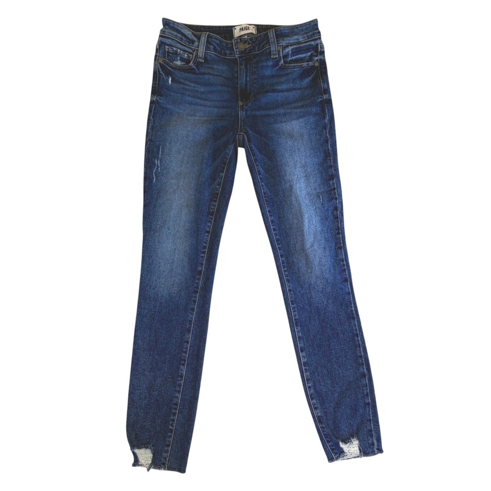 Paige Verdugo Ankle Skinny Jeans Flo Destructed Dark Wash Blue 27